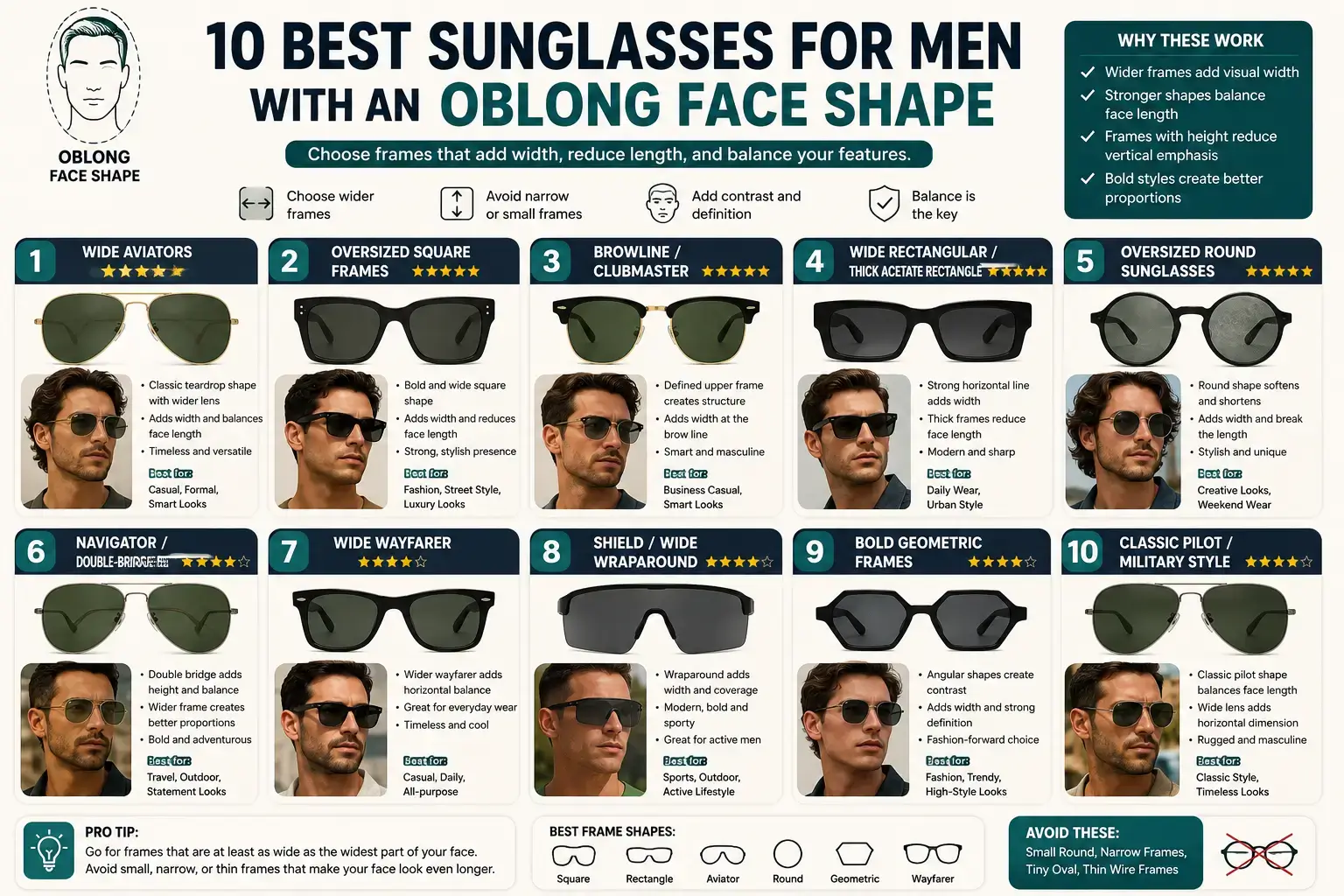 10 Best Sunglasses for Men with an Oblong Face Shape