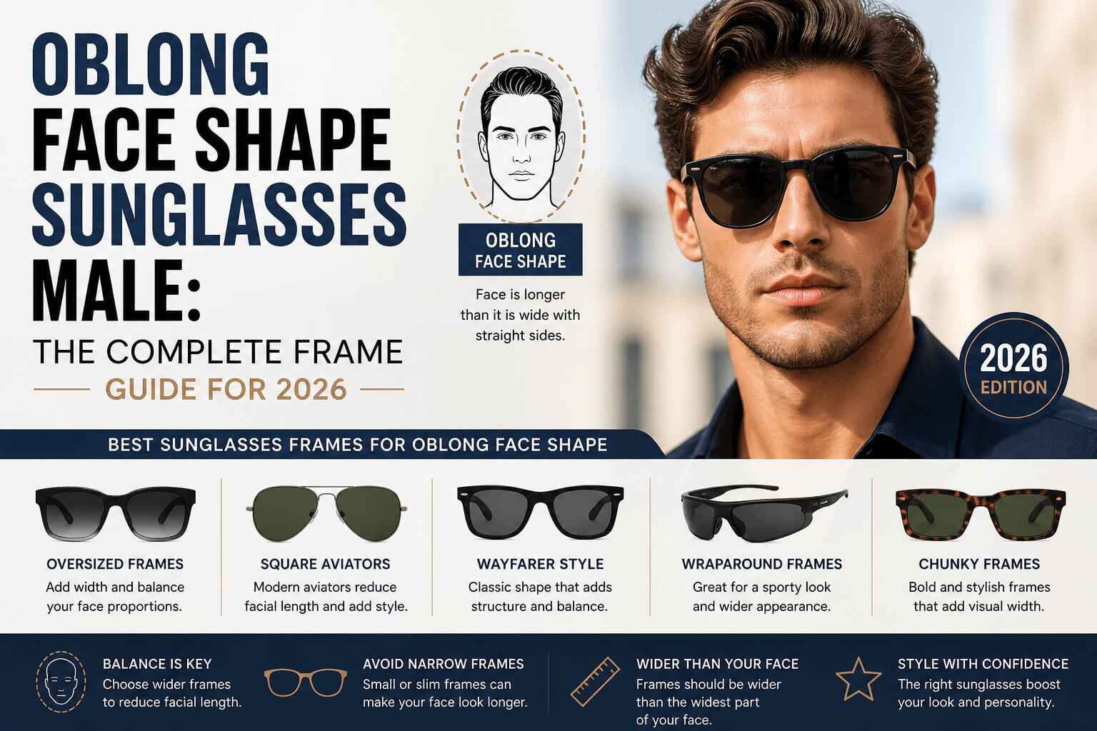 Oblong Face Shape Sunglasses Male: The Complete Frame Guide for 2026