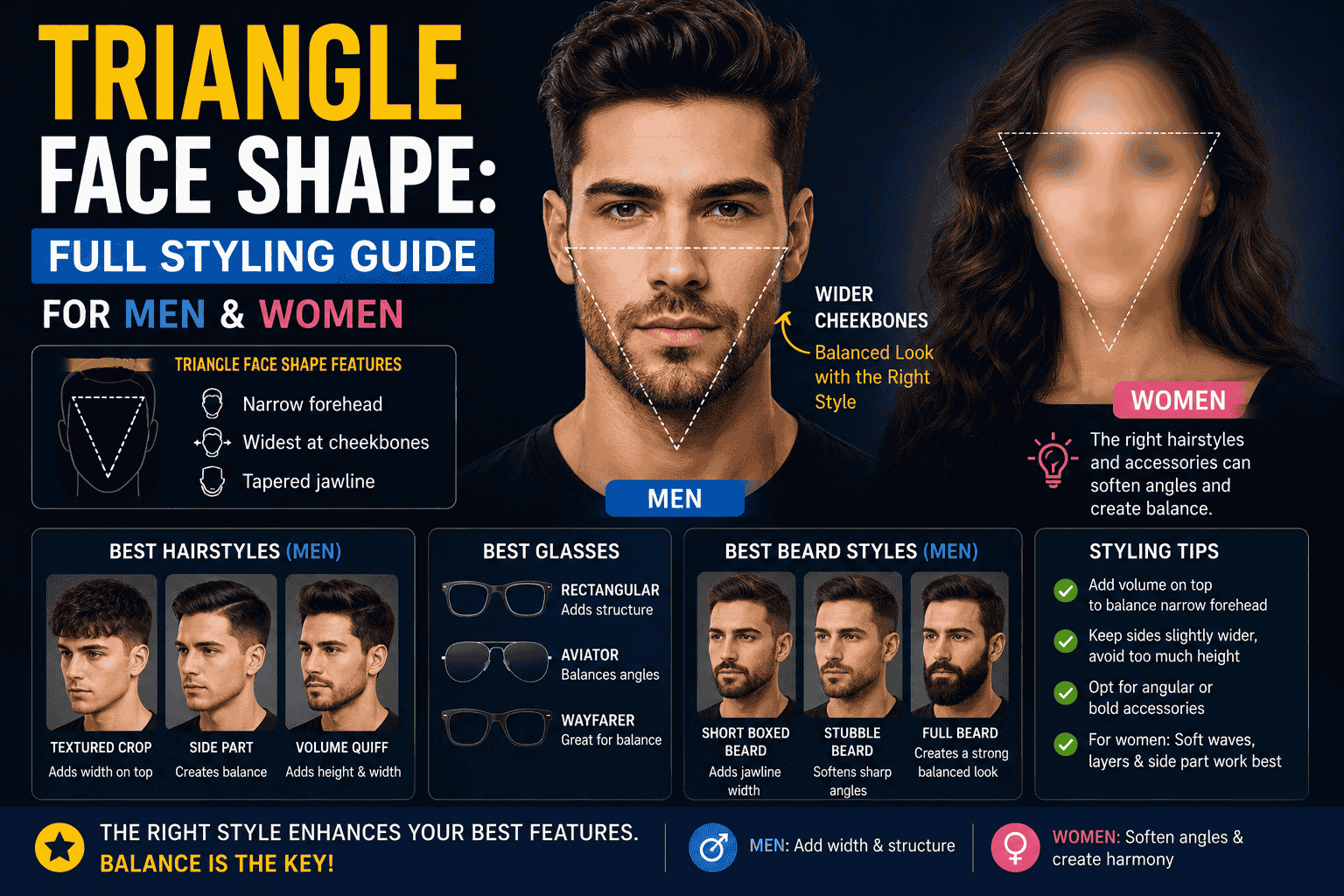 Triangle Face Shape: Full Styling Guide for Men & Women