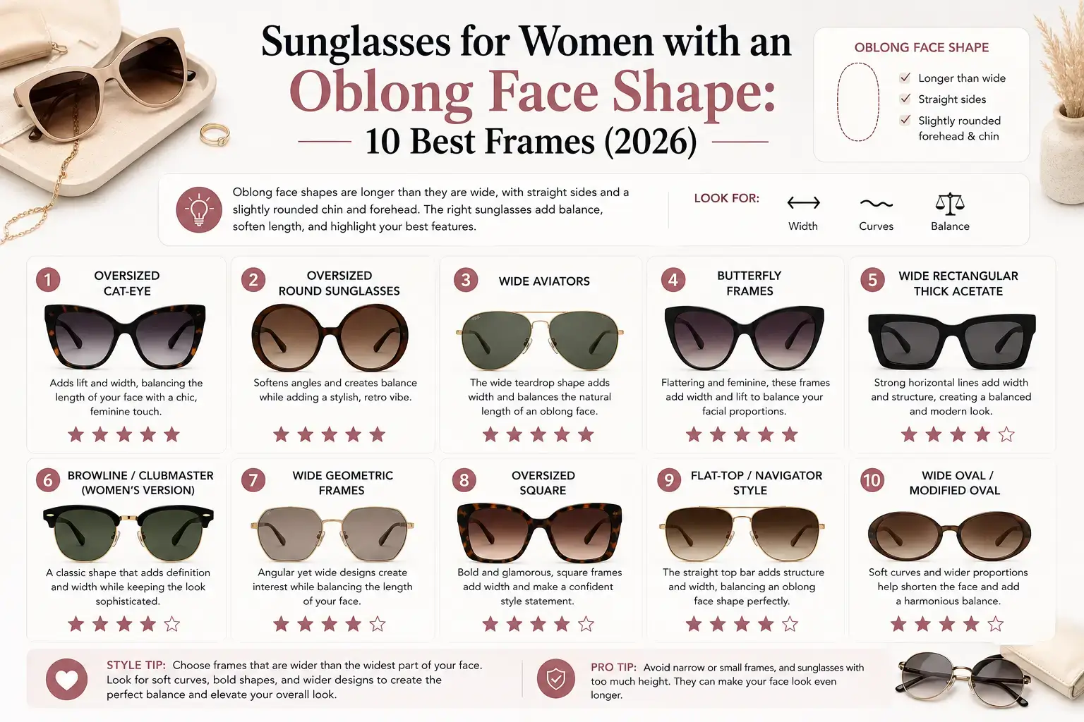 Sunglasses for Women with an Oblong Face Shape: 10 Best Frames (2026)